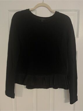 J. Crew Black Long-Sleeve Sweatshirt with Pleated Hem